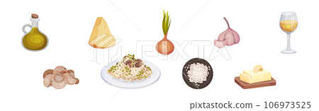 Mushroom Risotto Cooking and Culinary Ingredients Vector Set 106973525