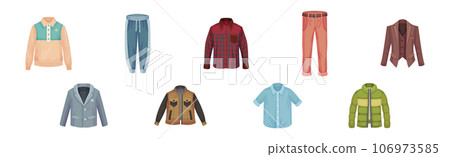Man Wear and Fashionable Clothing Item Vector Set 106973585