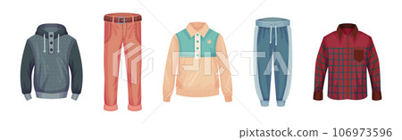 Man Wear and Fashionable Clothing Item Vector Set 106973596