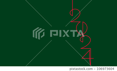 2024 New Year single continuous line art. Holiday greeting card headline decoration. Date numbers concept design. One sketch outline drawing vector illustration 106973604