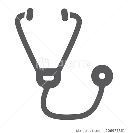 Stethoscope glyph icon, medicine and cardiology, medical instrument sign, vector graphics, a solid pattern on a white background. Stethoscope glyph icon, medicine and cardiology, medical instrument sign, vector graphics, a solid pattern on a white background. 106973861