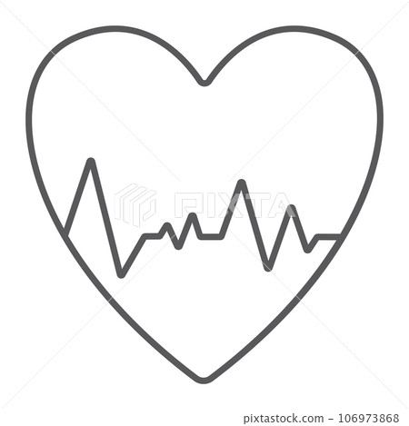 Heartbeat thin line icon, ecg and cardiology, heart cardiogram sign, vector graphics, a linear pattern on a white background. 106973868