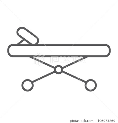 Gurney thin line icon, medicine and clinic, hospital bed sign, vector graphics, a linear pattern on a white background. Gurney thin line icon, medicine and clinic, hospital bed sign, vector graphics, a linear pattern on a white background. 106973869