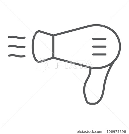 Hair dryer thin line icon, barber and hairstyle, blow dryer sign, vector graphics, a linear pattern on a white background. Hair dryer thin line icon, barber and hairstyle, blow dryer sign, vector graphics, a linear pattern on a white background. 106973896