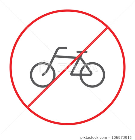 No bicycle thin line icon, prohibited and regulation, no cycle sign, vector graphics, a linear pattern on a white background. 106973915