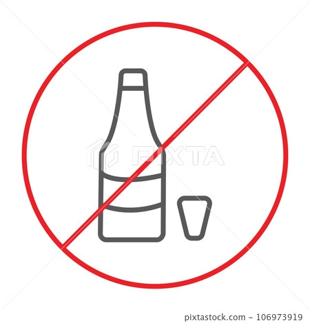 No alcohol thin line icon, prohibited and ban, no drink sign, vector graphics, a linear pattern on a white background. No alcohol thin line icon, prohibited and ban, no drink sign, vector graphics, a linear pattern on a white background. 106973919