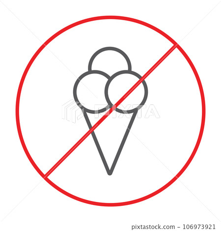 No ice cream thin line icon, prohibited and ban, no food sign, vector graphics, a linear pattern on a white background. 106973921