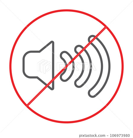 No sound thin line icon, prohibited and silence, no noise sign, vector graphics, a linear pattern on a white background. No sound thin line icon, prohibited and silence, no noise sign, vector graphics, a linear pattern on a white background. 106973980