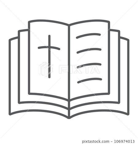 Holy bible thin line icon, religion and book, book with cross sign, vector graphics, a linear pattern on a white background. Holy bible thin line icon, religion and book, book with cross sign, vector graphics, a linear pattern on a white background. 106974013
