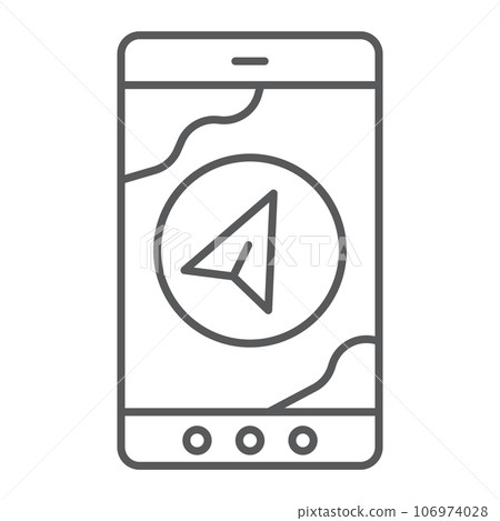 Navigation thin line icon, gps and location, arrow on phone screen sign, vector graphics, a linear pattern on a white background. 106974028