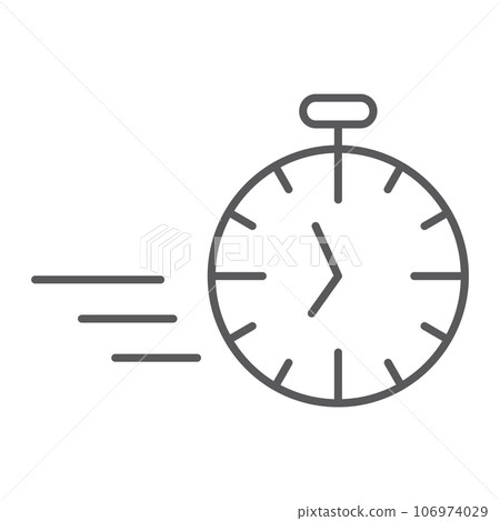 Fast stopwatch thin line icon, time and speed, timer sign, vector graphics, a linear pattern on a white background. Fast stopwatch thin line icon, time and speed, timer sign, vector graphics, a linear pattern on a white background. 106974029