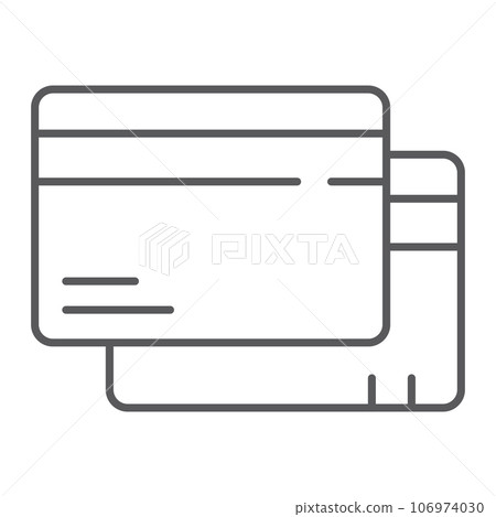 Credit card thin line icon, finance and pay, plastic card sign, vector graphics, a linear pattern on a white background. Credit card thin line icon, finance and pay, plastic card sign, vector graphics, a linear pattern on a white background. 106974030