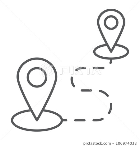 Destination thin line icon, map and location, navigation pin sign, vector graphics, a linear pattern on a white background. 106974038