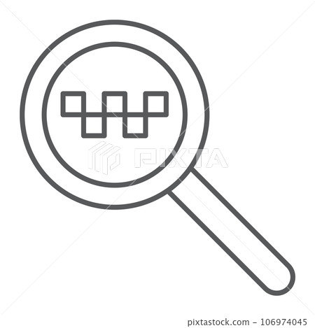 Taxi search thin line icon, find and taxi, lens sign, vector graphics, a linear pattern on a white background. Taxi search thin line icon, find and taxi, lens sign, vector graphics, a linear pattern on a white background. 106974045