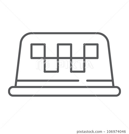 Taxi lamp thin line icon, taxi and light, taxi roof sign, vector graphics, a linear pattern on a white background. Taxi lamp thin line icon, taxi and light, taxi roof sign, vector graphics, a linear pattern on a white background. 106974046
