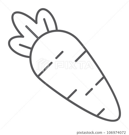 Carrot thin line icon, vitamin and food, vegetable sign, vector graphics, a linear pattern on a white background. Carrot thin line icon, vitamin and food, vegetable sign, vector graphics, a linear pattern on a white background. 106974072