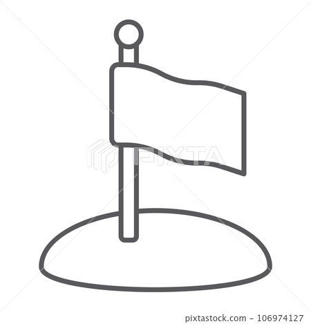 Flag thin line icon, game and pointer, flagpole sign, vector graphics, a linear pattern on a white background. 106974127