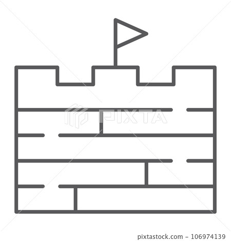 Wall thin line icon, game and flag, brick wall sign, vector graphics, a linear pattern on a white background. Wall thin line icon, game and flag, brick wall sign, vector graphics, a linear pattern on a white background. 106974139