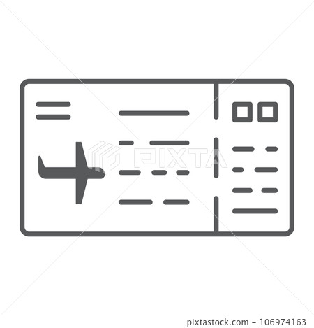 Ticket thin line icon, pass and tourism, plane ticket sign, vector graphics, a linear pattern on a white background. Ticket thin line icon, pass and tourism, plane ticket sign, vector graphics, a linear pattern on a white background. 106974163