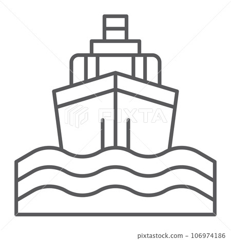 Yacht boat trip thin line icon, journey and cruise, ship sign, vector graphics, a linear pattern on a white background. Yacht boat trip thin line icon, journey and cruise, ship sign, vector graphics, a linear pattern on a white background. 106974186