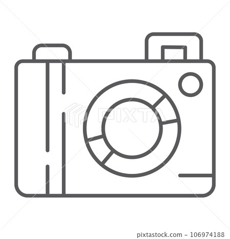 Camera thin line icon, lens and photo, photocamera sign, vector graphics, a linear pattern on a white background. Camera thin line icon, lens and photo, photocamera sign, vector graphics, a linear pattern on a white background. 106974188