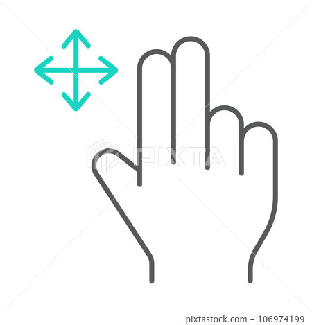 Two fingers free drag thin line icon, gesture and hand, swipe sign, vector graphics, a linear pattern on a white background. Two fingers free drag thin line icon, gesture and hand, swipe sign, vector graphics, a linear pattern on a white background. 106974199