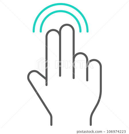 Two finger double tap thin line icon, gesture and hand, touch sign, vector graphics, a linear pattern on a white background. Two finger double tap thin line icon, gesture and hand, touch sign, vector graphics, a linear pattern on a white background. 106974223