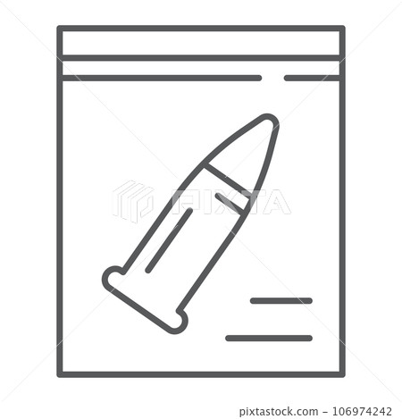 Evidence thin line icon, investigation and criminal, bullet evidence sign, vector graphics, a linear pattern on a white background. Evidence thin line icon, investigation and criminal, bullet evidence sign, vector graphics, a linear pattern on a white background. 106974242