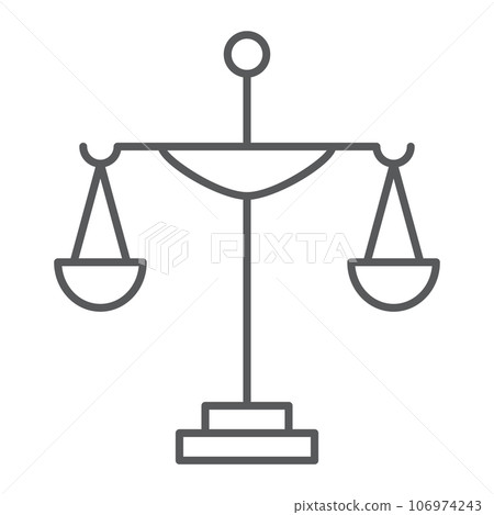 Justice thin line icon, court and law, scale sign, vector graphics, a linear pattern on a white background. Justice thin line icon, court and law, scale sign, vector graphics, a linear pattern on a white background. 106974243
