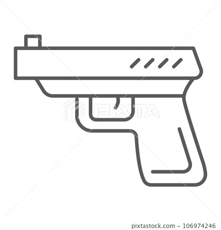Gun thin line icon, weapon and revolver, pistol sign, vector graphics, a linear pattern on a white background. 106974246