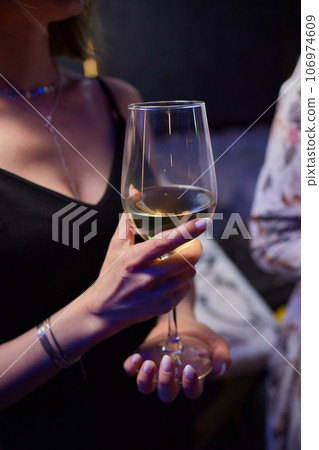 Clinking glasses with alcohol and toasting, party. 106974609