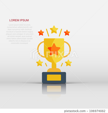 Trophy cup icon in flat style. Goblet prize vector illustration on isolated background. Award sign business concept. 106974882