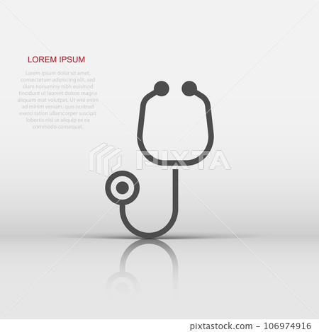 Stethoscope icon in flat style. Heart diagnostic vector illustration on isolated background. Medicine sign business concept. 106974916