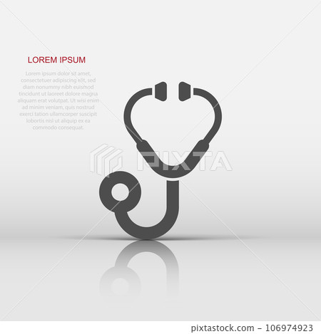 Stethoscope icon in flat style. Heart diagnostic vector illustration on isolated background. Medicine sign business concept. 106974923