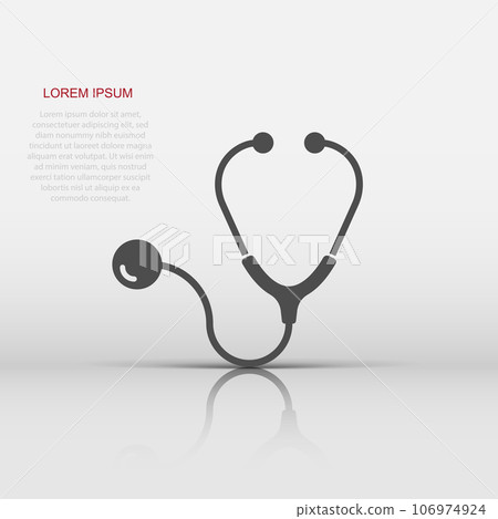 Stethoscope icon in flat style. Heart diagnostic vector illustration on isolated background. Medicine sign business concept. 106974924