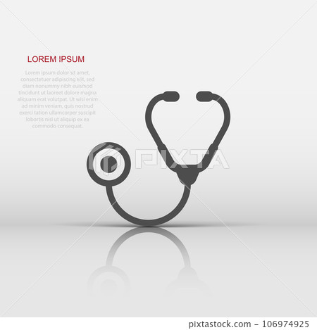 Stethoscope icon in flat style. Heart diagnostic vector illustration on isolated background. Medicine sign business concept. 106974925