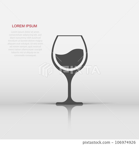 Wine glass icon in flat style. Champagne beverage vector illustration on isolated background. Cocktail drink sign business concept. 106974926