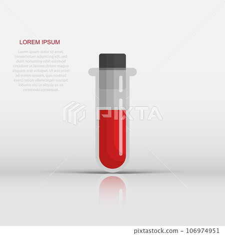 Blood in test tube icon in flat style. Laboratory flask vector illustration on isolated background. Liquid in beaker sign business concept. 106974951