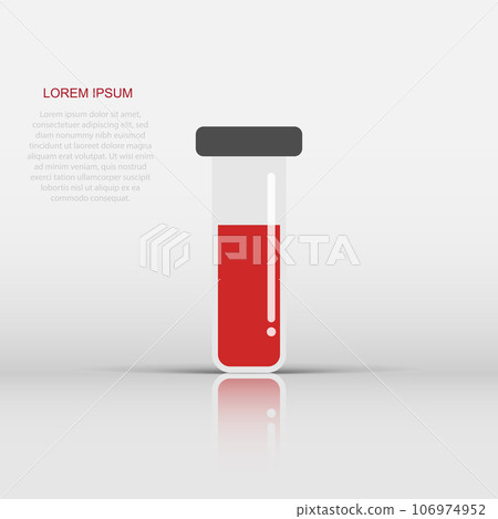 Blood in test tube icon in flat style. Laboratory flask vector illustration on isolated background. Liquid in beaker sign business concept. Blood in test tube icon in flat style. Laboratory flask vector illustration on isolated background. Liquid in beaker sign business concept. 106974952