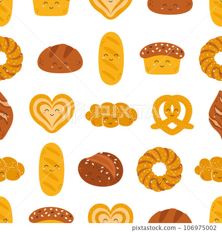 seamless pattern with funny bread characters 106975002