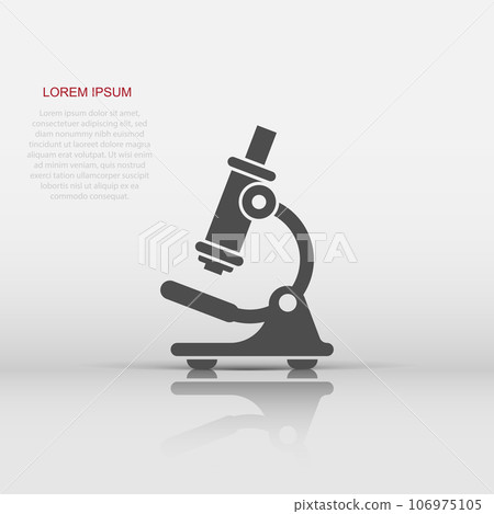 Microscope icon in flat style. Laboratory magnifier vector illustration on isolated background. Biology instrument sign business concept. Microscope icon in flat style. Laboratory magnifier vector illustration on isolated background. Biology instrument sign business concept. 106975105