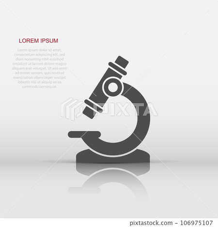 Microscope icon in flat style. Laboratory magnifier vector illustration on isolated background. Biology instrument sign business concept. Microscope icon in flat style. Laboratory magnifier vector illustration on isolated background. Biology instrument sign business concept. 106975107