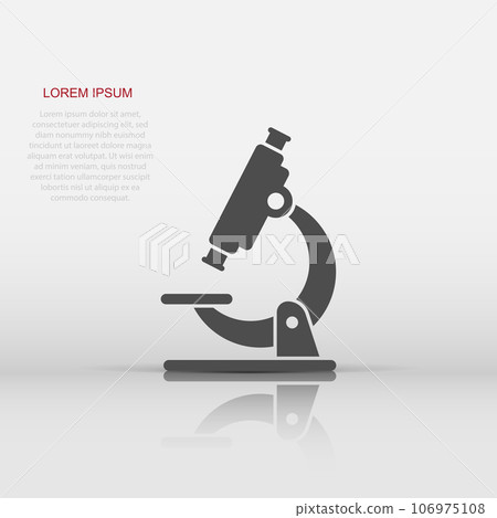 Microscope icon in flat style. Laboratory magnifier vector illustration on isolated background. Biology instrument sign business concept. Microscope icon in flat style. Laboratory magnifier vector illustration on isolated background. Biology instrument sign business concept. 106975108