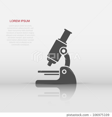 Microscope icon in flat style. Laboratory magnifier vector illustration on isolated background. Biology instrument sign business concept. Microscope icon in flat style. Laboratory magnifier vector illustration on isolated background. Biology instrument sign business concept. 106975109