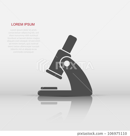 Microscope icon in flat style. Laboratory magnifier vector illustration on isolated background. Biology instrument sign business concept. 106975110