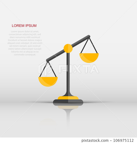 Scales icon in flat style. Libra vector illustration on isolated background. Mass comparison sign business concept. 106975112