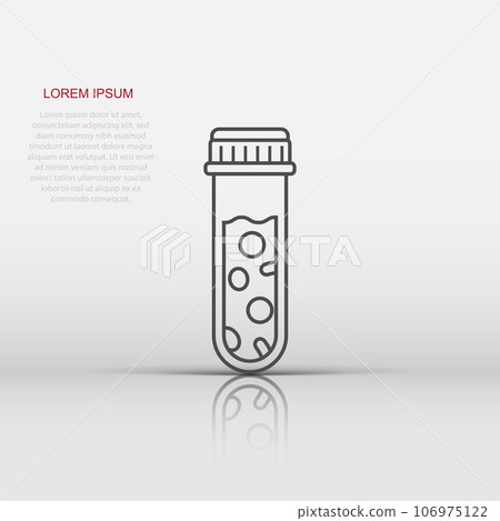 Blood test tube icon in flat style. Hematology vector illustration on isolated background. Laboratory flask sign business concept. 106975122