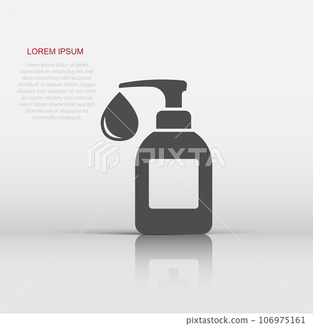 Hand sanitizer icon in flat style. Antiseptic bottle vector illustration on isolated background. Disinfect gel sign business concept. 106975161