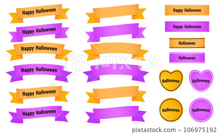 Orange and purple halloween ribbon icons and banners 106975192