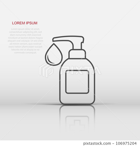 Hand sanitizer icon in flat style. Antiseptic bottle vector illustration on isolated background. Disinfect gel sign business concept. 106975204